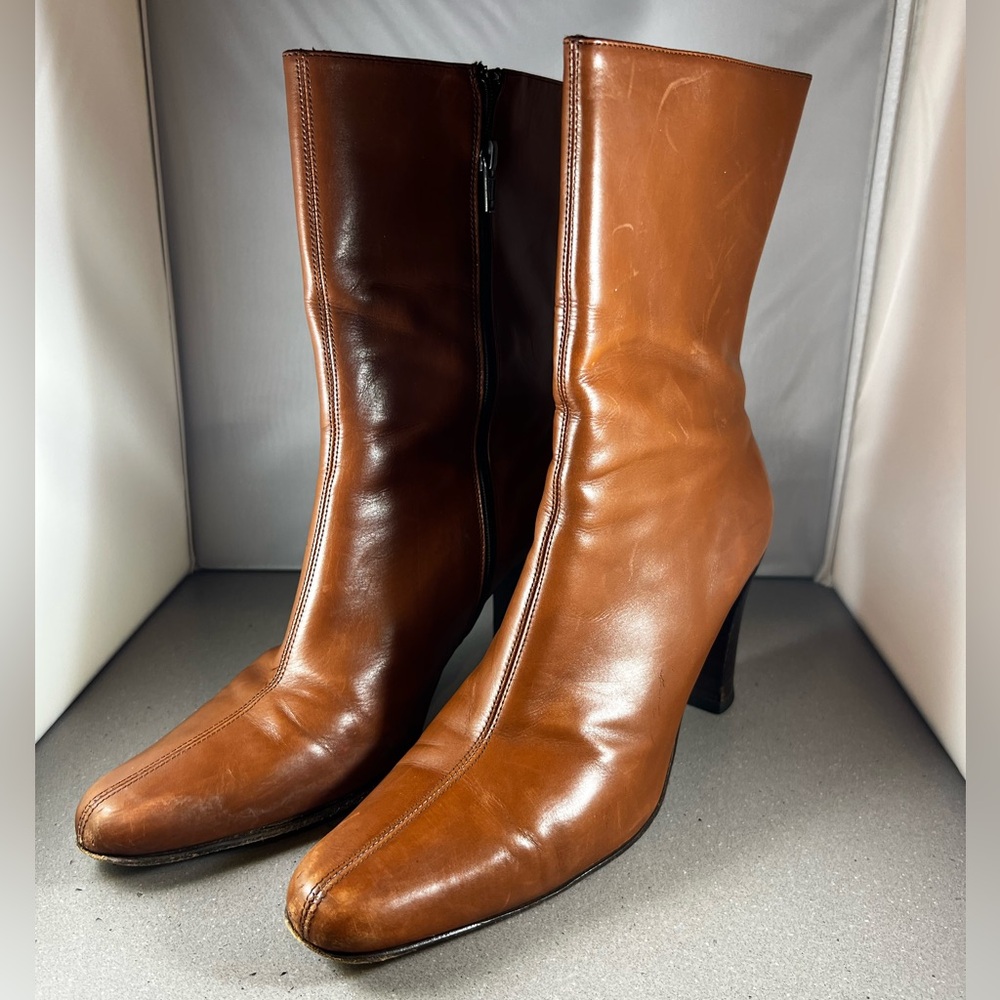 COACH BROWN LEATHER ANKLE BOOTS. MODEL PO25 GABI F2.